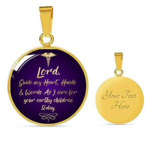 Nurses Prayer Caduceus Nurse Personalized Engraved Gold Circle Necklace Custom
